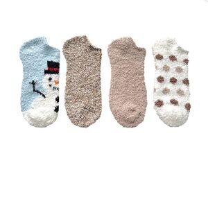 Women's Fuzzy Babba 4 Pair Holiday Themed Cozy No Show Socks. Shoe Size 4-10